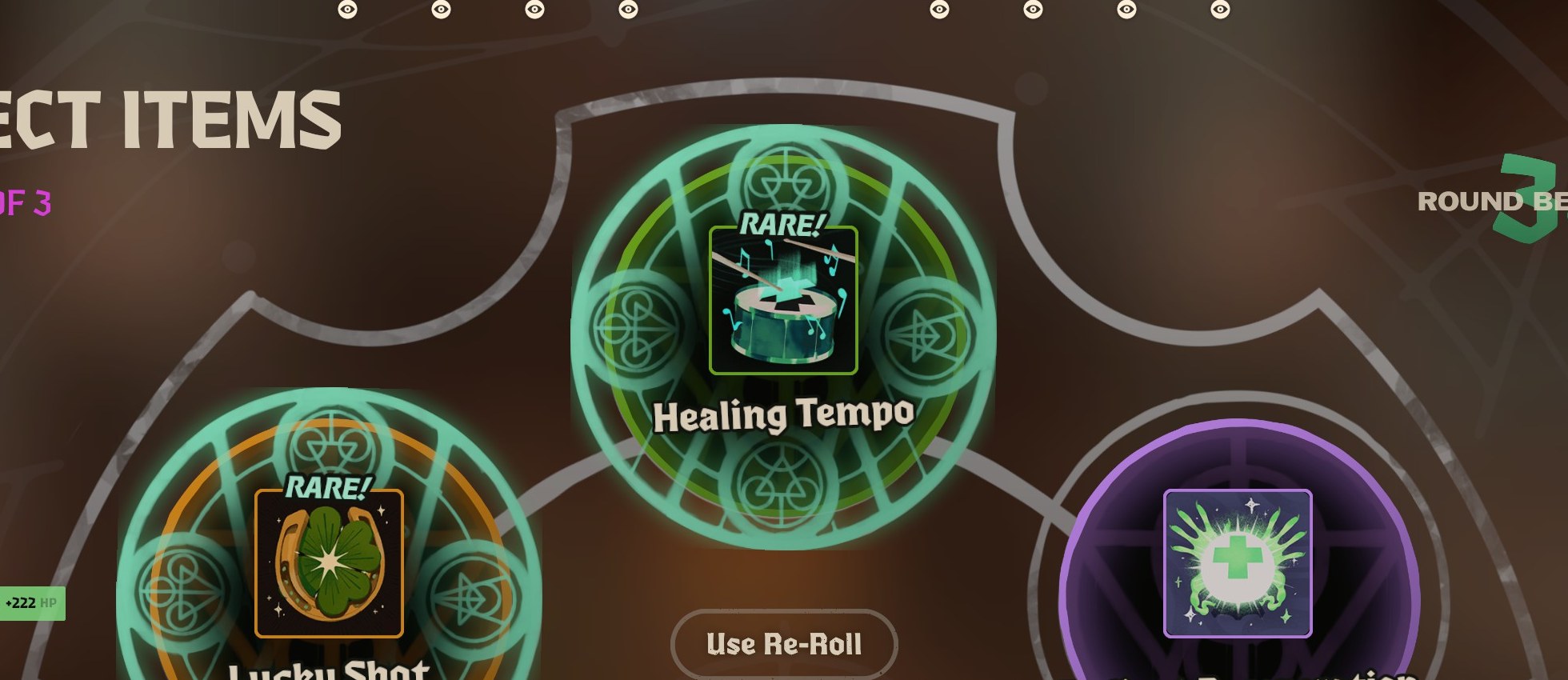 Three item choices in a Street Brawl draft.
