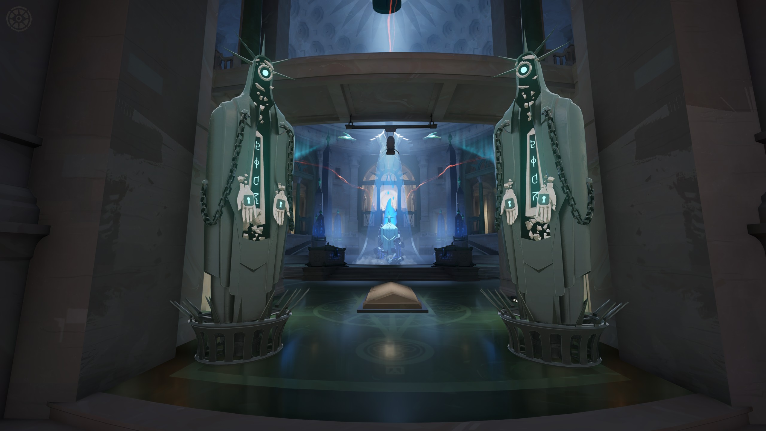 Two tall Base Guardians in front of the Archmother.