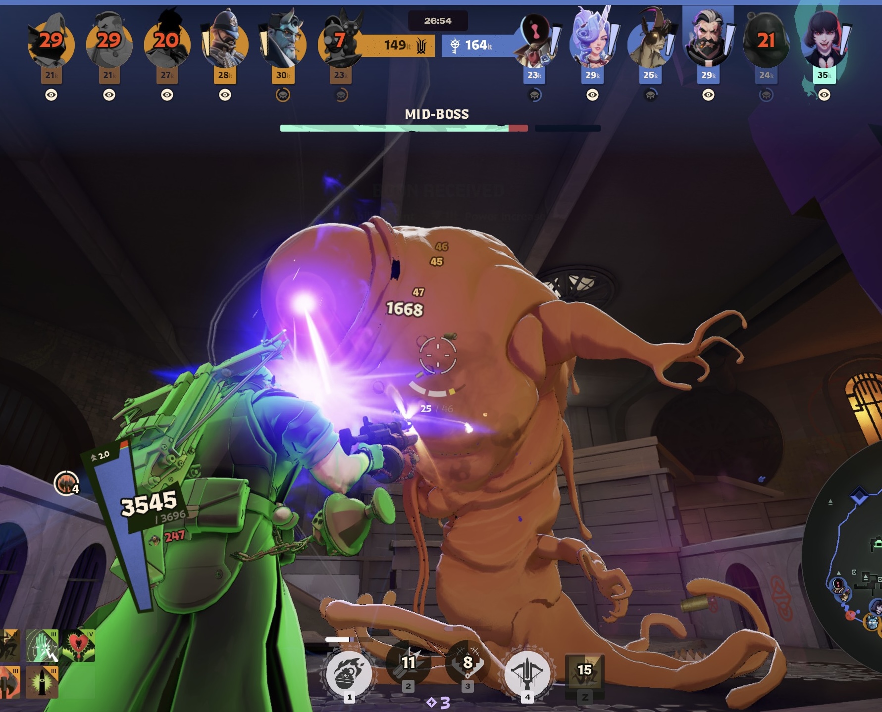 The Mid-Boss area with the minimap and player status visible.